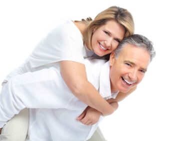 Seniors couple in love. Isolated over white background