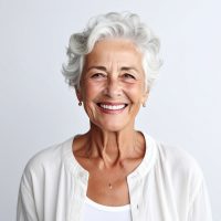 Firefly_genera la foto di una anziana di 85 anni, sorridente su sfondo bianco 612955 Firefly_genera la foto di una anziana di 85 anni, sorridente su sfondo bianco 612955